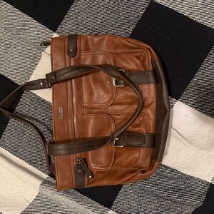 Women's Two-Tone Brown Shoulder Bag with Dark Brown Trim